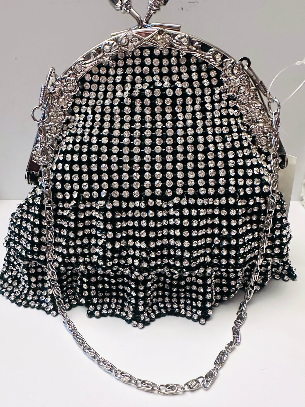 NWT Hollywood Glamor Black/Silver & Rhinestone Skirted Frame Clutch/Purse/Handba - Picture 10 of 13